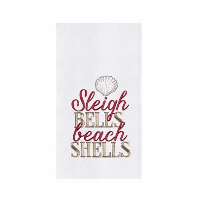 27" x 18" "Sleigh Bells Beach Shells" Coastal Christmas Flour Sack Kitchen Towel
