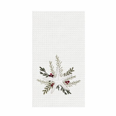 27" x 18" Coastal Tidings Starfish Christmas Waffle Weave Kitchen Towel