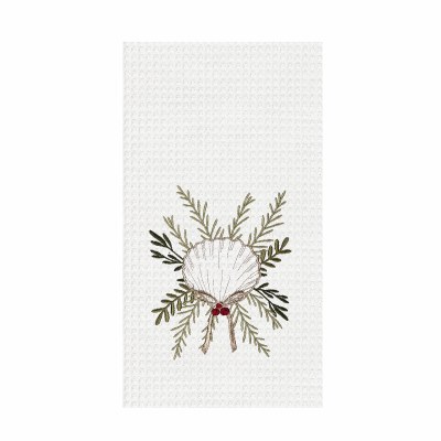 27" x 18" Coastal Tidings Scallop Shell Christmas Waffle Weave Kitchen Towel