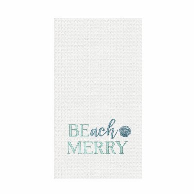 27" x 18" "Beach Merry" Coastal Christmas Waffle Weave Kitchen Towel