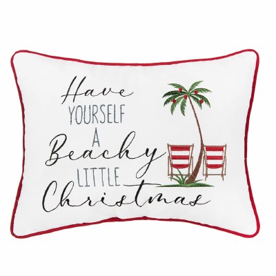 12" x 16" "Have Yourself a Beachy Little Christmas" Palm Tree and Beach Chairs Decorative Coastal Christmas Pillow