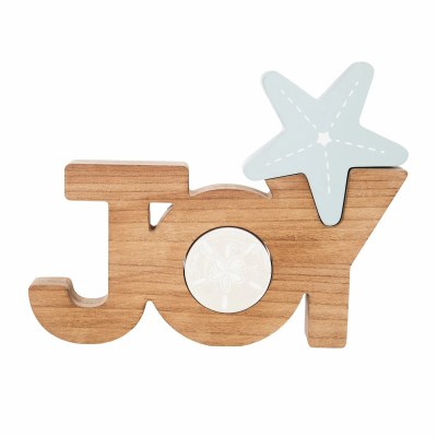 11" "Joy" With a Starfish and Sand Dollar Coastal Christmas Sitting Sign
