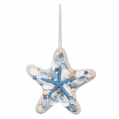 10" Blue and White Seashells Starfish Coastal Christmas Ornament