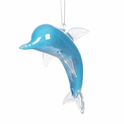 5" Blue Glass Dolphin Coastal Christmas Ornament