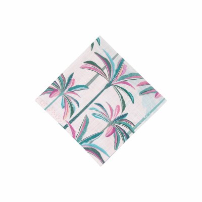 20" Sq Turquoise and Pink Palm Tree Coastal Cloth Napkin