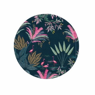 17" Round Flamingos on a Dark Blue Background Coastal Placemat