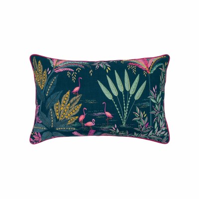 14" x 22" Flamingos on a Dark Blue Background Decorative Coastal Pillow