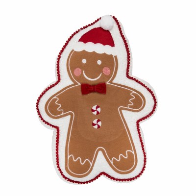 17" x 12" Gingerbread Man Shaped Decorative Christmas Pillow