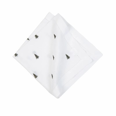 20" Sq Tiny Green Christmas Trees on a White Background Cloth Napkin