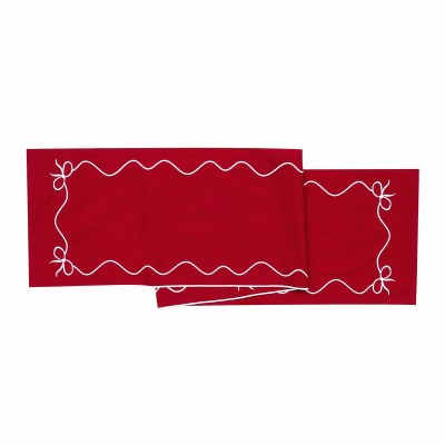 14" x 72" Red and White Bow Christmas Table Runner