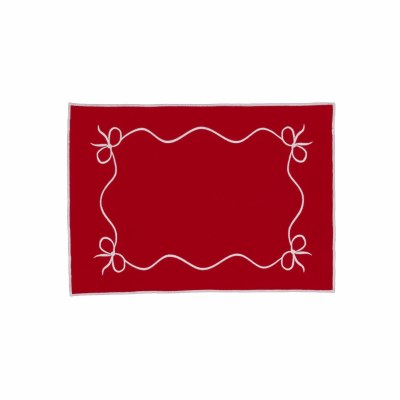 14" x 20" Red and White Bow Christmas Placemat