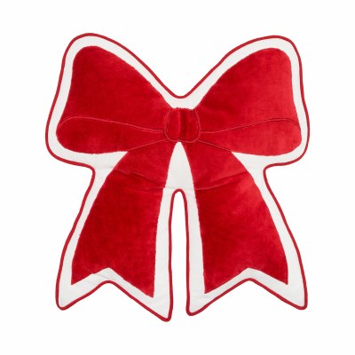 18" x 17" Red and White Bow Shape Decorative Christmas Pillow