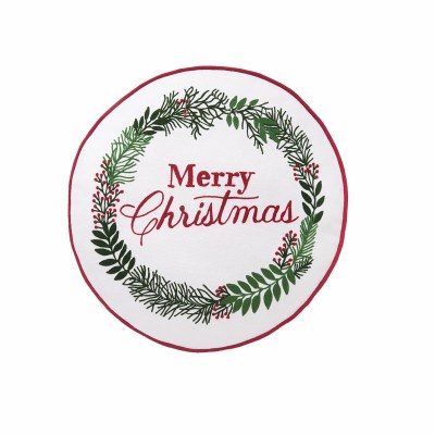 18" Round "Merry Christmas" Holly Wreath Decorative Pillow
