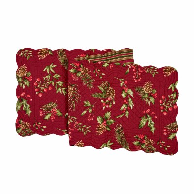 14" x 51" Holly on a Red Background Christmas Table Runner
