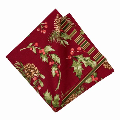 20" Sq Holly on a Red Background Christmas Cloth Napkin