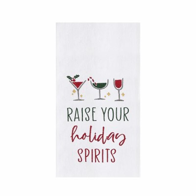 27" x 18" "Raise Your Holiday Spirits" Christmas Flour Sack Kitchen Towel
