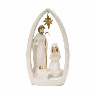 9" Cream Polyresin Holy Family Under an Arch Christmas Figurine