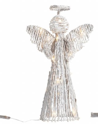 12" LED White Rattan Angel Figurine by Mud Pie