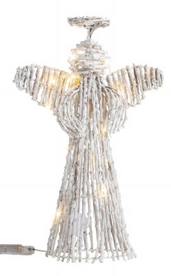 10" LED White Rattan Angel Figurine by Mud Pie