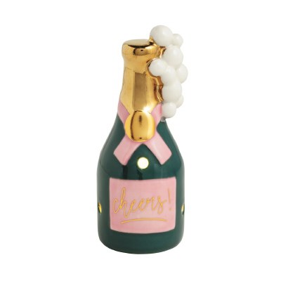 4" LED Multicolor Champagne Bottle Decorative Ceramic Sitter by Mud Pie