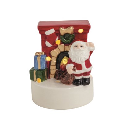 4" LED Santa Next to a Chimney Decorative Ceramic Sitter by Mud Pie