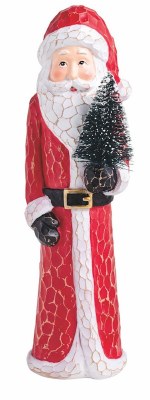 9" Red Polyresin Santa Claus Holding a Christmas Tree Figurine by Mud Pie