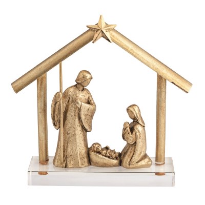7" Gold Polyresin Holy Family on a Clear Acrylic Base Figurine by Mud Pie