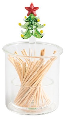 3" Glass Christmas Tree Toothpick Holder by Mud Pie