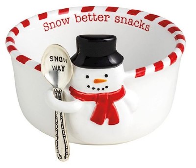 4" Round White Ceramic "Snow Better Snacks" Snowman Tidbit Bowl With a Spoon by Mud Pie