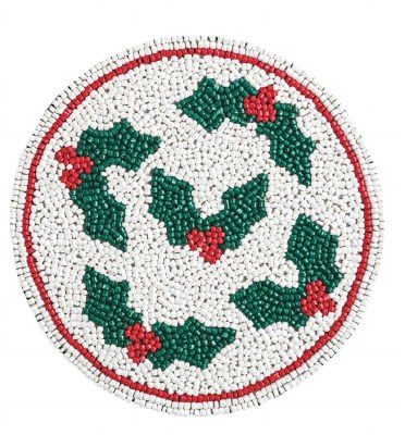 8" Round Beaded Holly Trivet by Mud Pie