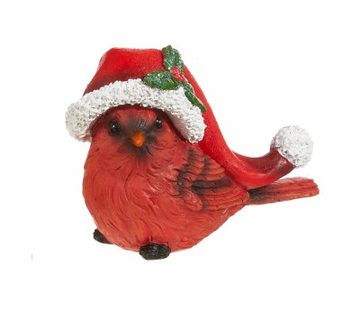 3" Polyresin Cardinal With Holly Hat