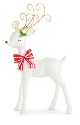 10" White Deer With Red Bow Standing