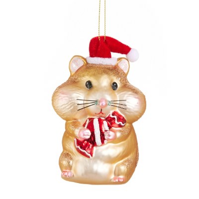 4.5" Chipmunk With Red Hat Glass Ornament