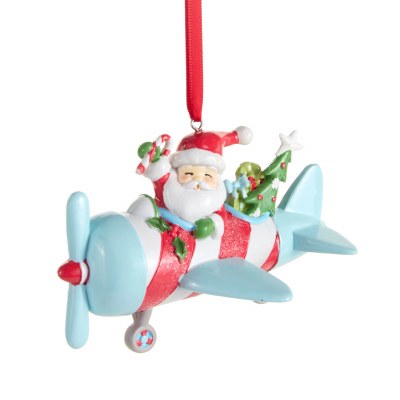 4.5" Santa Plane Polyresin Ornament