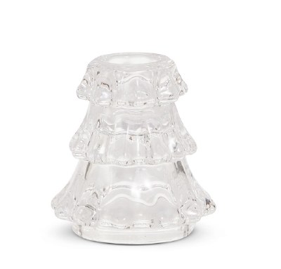 3" Clear Tree Glass Taper Candle Holder