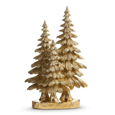 16" Polyresin Gold Triple Spruce Trees