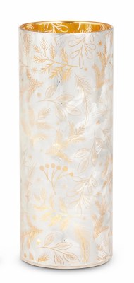 8" LED White and Gold Leaves Cylinder