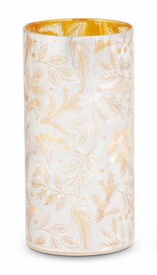 6.5" LED White and Gold Leaves Cylinder
