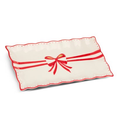 7" x 13" Red Bow Ceramic Platter