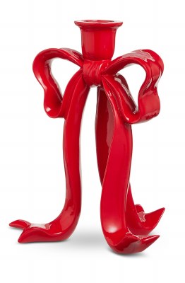 9" Red Bow Taper Candle Holder