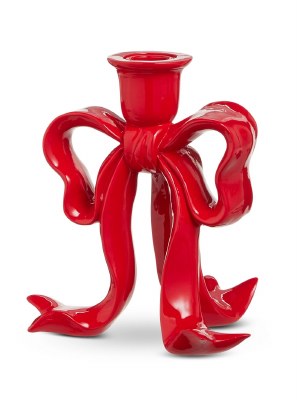 6.5" Red Bow Taper Candle Holder