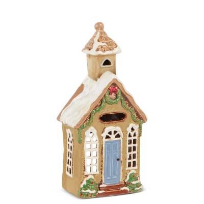 11" Beige Church Ceramic Tealight Holder