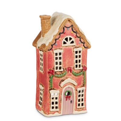9" Pink House Ceramic Tealight Holder