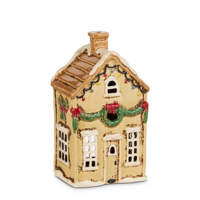 9" Tan House Ceramic Tealight Holder