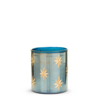 3.5" Blue and Gold Etched Star Glass Votive