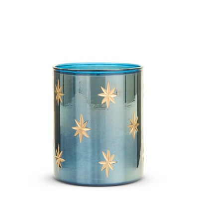 5" Blue and Gold Etched Star Glass Votive