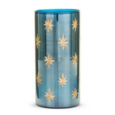 8" Blue and Gold Etched Star Glass Votive