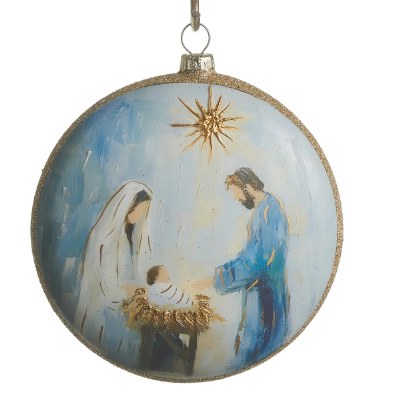 5" Round Blue Holy Family Disk Ornament