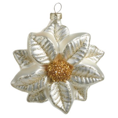 6" White and Gold Poinsettia Glass Ornament