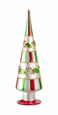 12" Glass Holly Cone Tree
